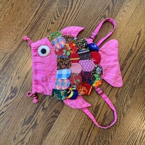 Colorful Backpack Patchwork Fish Boho Kitsch Small Purse ‎ Folk Style Cotton